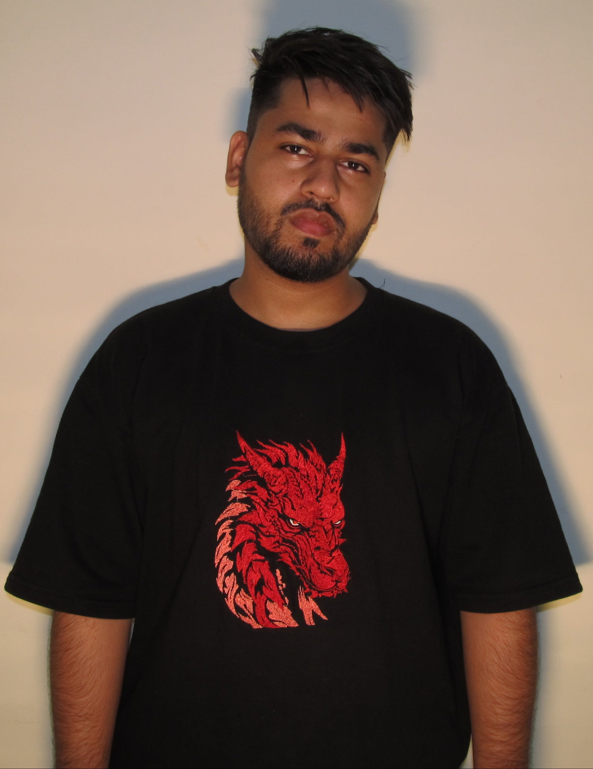 Inferno Dragon – Premium Embroidered T-Shirt (240 GSM French Terry)