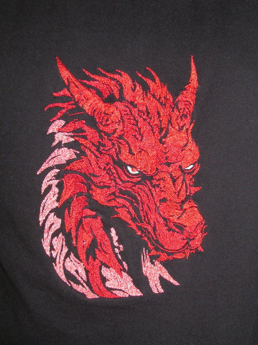 Inferno Dragon – Premium Embroidered T-Shirt (240 GSM French Terry)