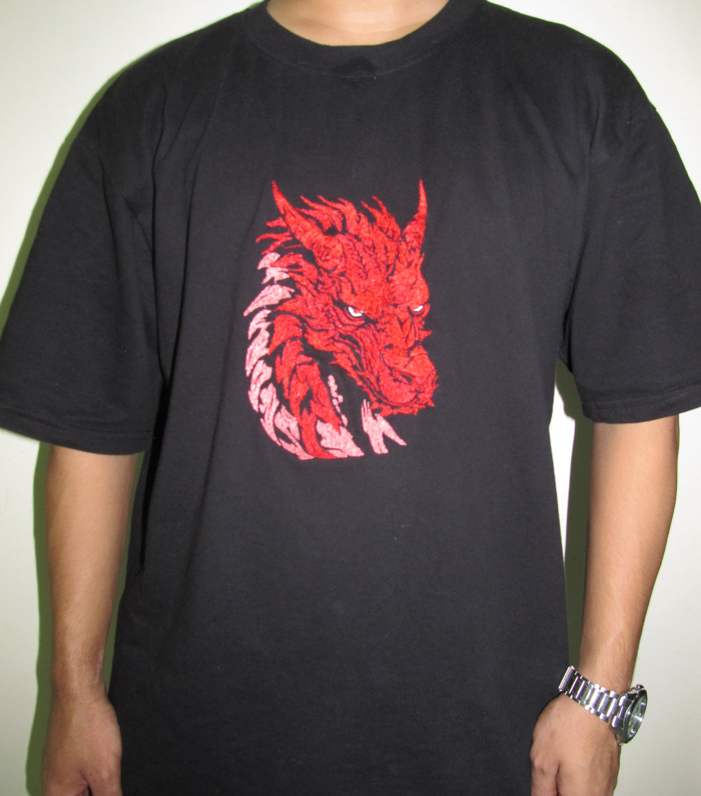 Inferno Dragon – Premium Embroidered T-Shirt (240 GSM French Terry)