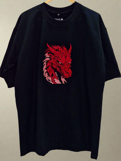Inferno Dragon – Premium Embroidered T-Shirt (240 GSM French Terry)